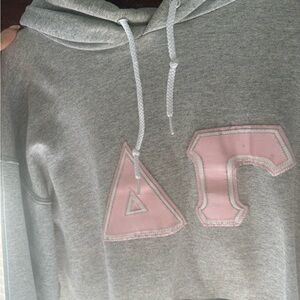 Delta Gamma Gray Hoodie with Pink Letters